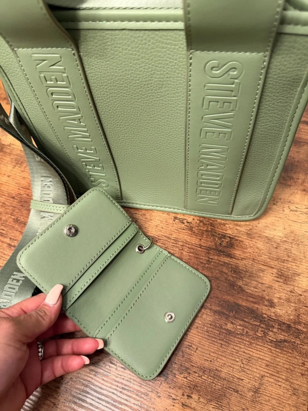 Steve Madden Sage Green Mini Tote with Matching Card Case - Picture 3 of 9